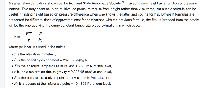 Barometric Altitude Formula