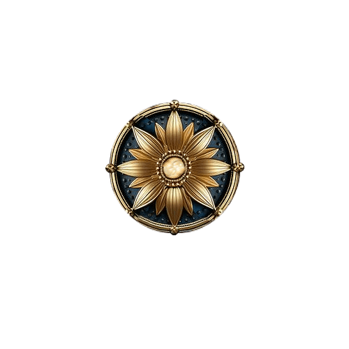 Gold floral Roman on Blue center
