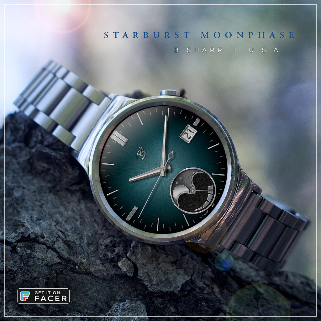 Watch Face] Starburst Moonphase - blue - Design showcase - FACER
